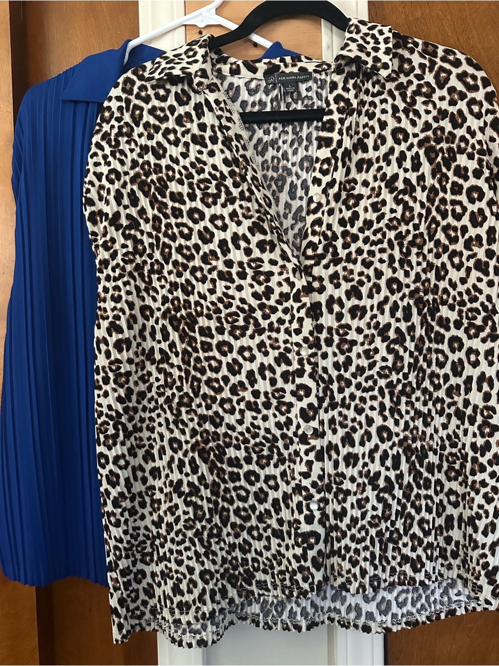 Adrianna Papell Leopard Print Button-Front Blouse - Cream & Brown and Blue